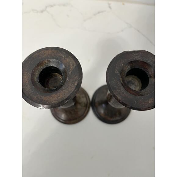 Candlesticks, Candle Holders, Pair of 2 Brown Painted Metal 6.5 High - Picture 4 of 5